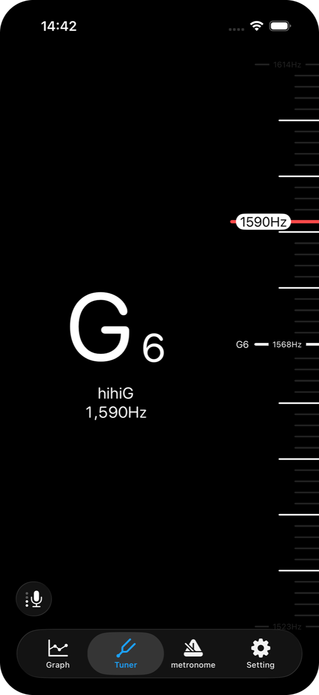 Tuner showing a note name and frequency